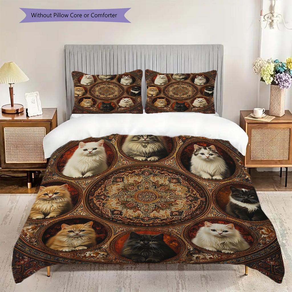Kätzchenmuster Bettwäsche Steppdecke Set Bettbezug Kissenbezug Heimdekoration Geburtstagsgeschenk (1 Bettbezug + 2 Kissenbezüge, ohne Füllung)