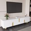 White TV Cabinet 180 Cm, 4 Doors, Elegant Design, Marble-look Surface, Spherical Wooden Feet