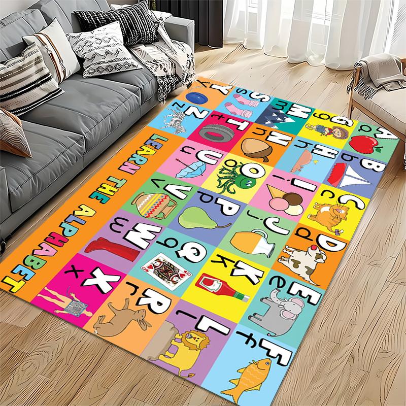 Colorful Alphabet Learning Rug: Non-slip rug suitable for living room and bedroom sofas.