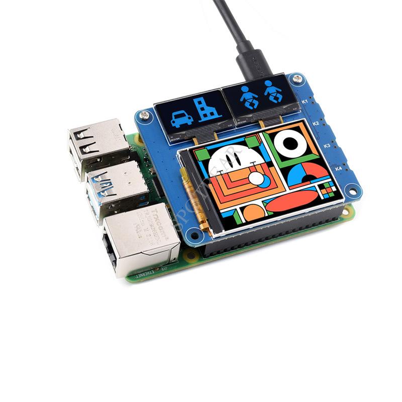 Raspberry Pi Triple Screen Kit: 2" LCD IPS, 0.96" Blue OLED, Dual Sub-Screen GPIO Expansion Board