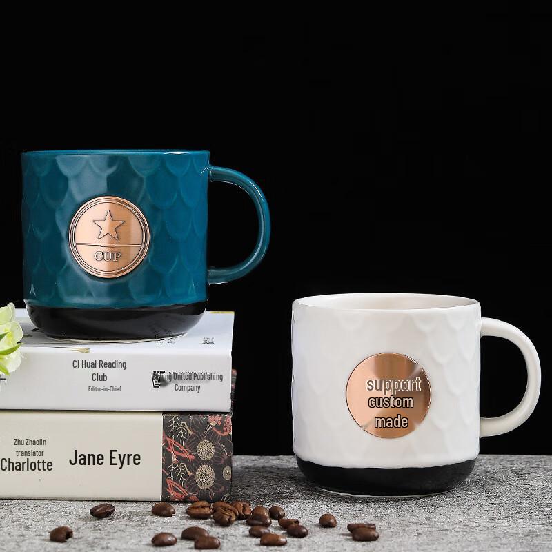 Chaxun Ceramic Coffee Mug with Copper Emblem
