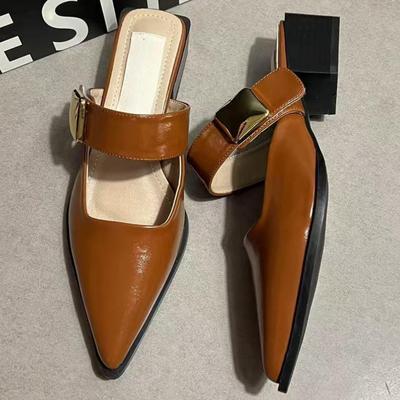 Fashion Retro Women Mid Heels Slippers Pointed Toe Heeled Sandals Woman Shoes 2025 Summer Classic Chunky Pumps Shallow Chaussures Femme