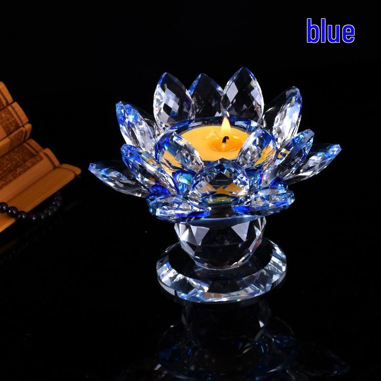 Seven-Color Lotus Crystal Glass Candle Holder for Buddhist Offering Table