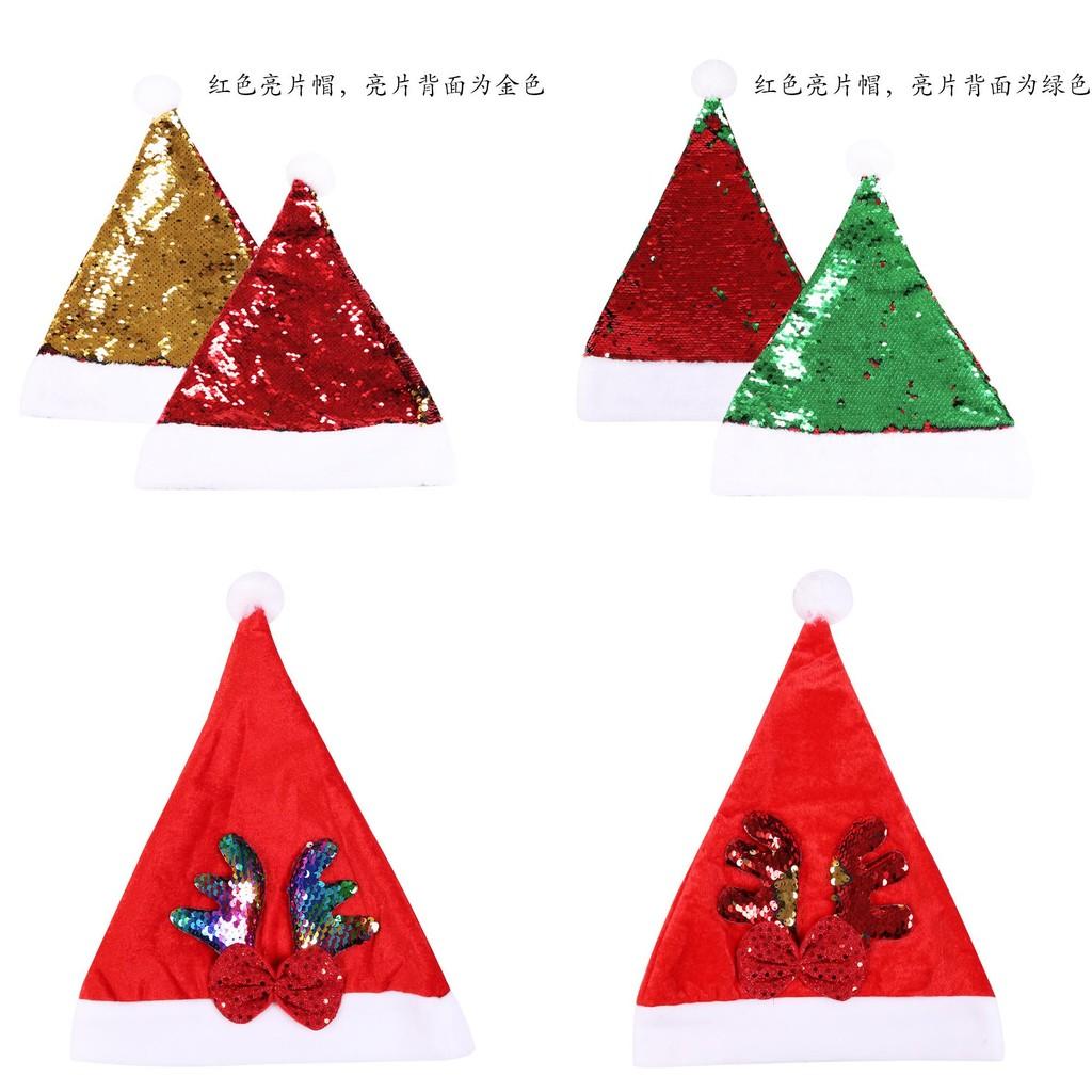 Red Eyecatching Doublesided Sequin Christmas Hat For Adults And Children With Antlers