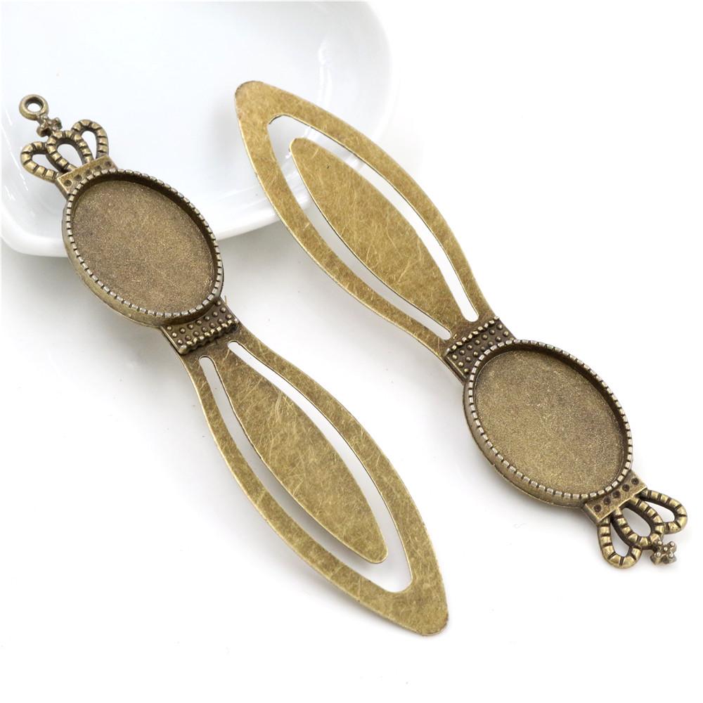 Neumodisches 2er-Set Lesezeichen (18 x 25 mm Innenmaß), antiksilberplattiert und bronzefarben, schlichtes Design, handgefertigt, Cabochon-Sockel, Kameenfassung