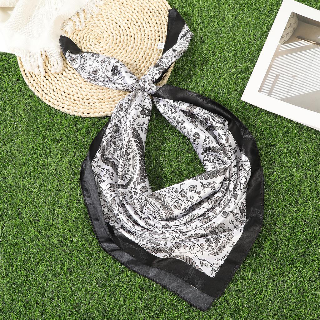 Floral Print Square Hair Scarf Headband for Women Hijab Hair Bands 90cm Female Satin Shawl Ribbon Foulard Neckerchief Headband