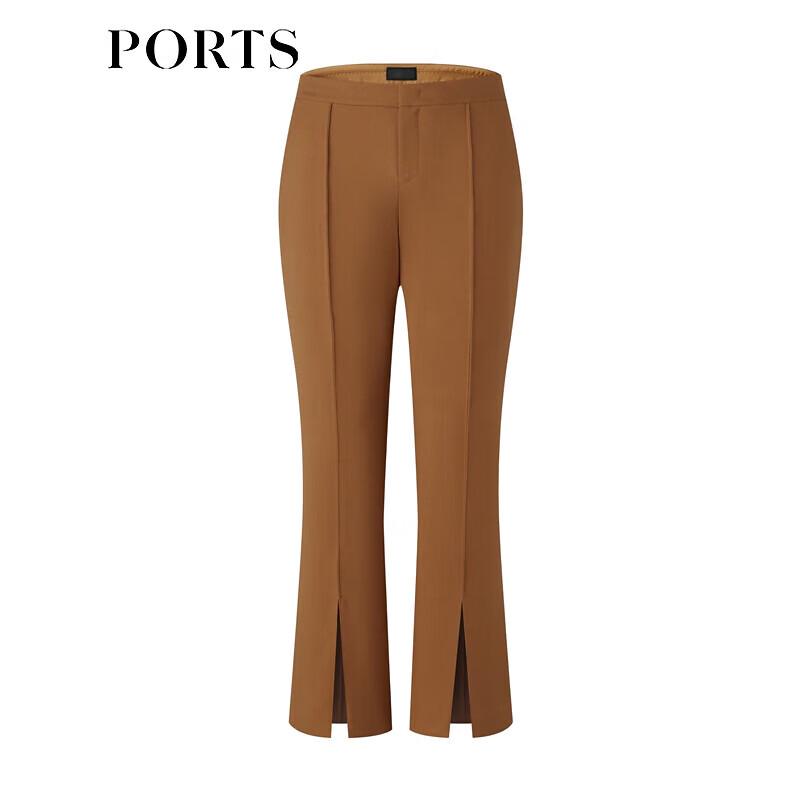 PORTS Women's Caramel Brown Slit Straight Leg Trousers