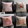 Christmas Pink Gingerbread Cushion Cover Natural Linen Organic Fabric Double-Sided Printing Sofa Home Decor Gift Pillow Case