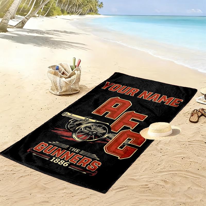 Custom Name Arsenal Print Beach Towel, Large Soft Quick Dry Towel for Beach Camping Swimming