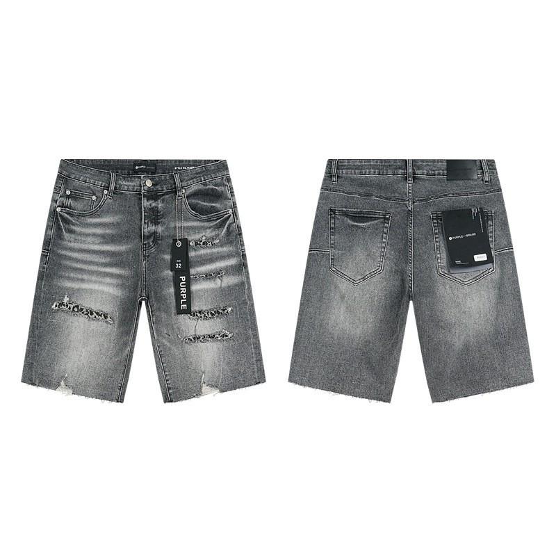 Purple Jeans Streetwear Loose Fit Denim Shorts Men Women Mid-Rise Straight Cut With Embroidery Stone Wash