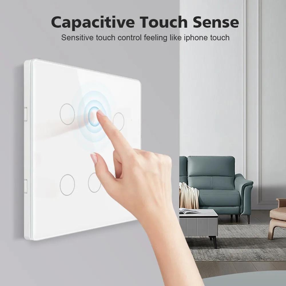 SLS Brazil Standard 6 Gang Tuya WiFi Smart Wall Switch Glass Touch Panel Waterproof Light Switch Works with Alexa Google Home