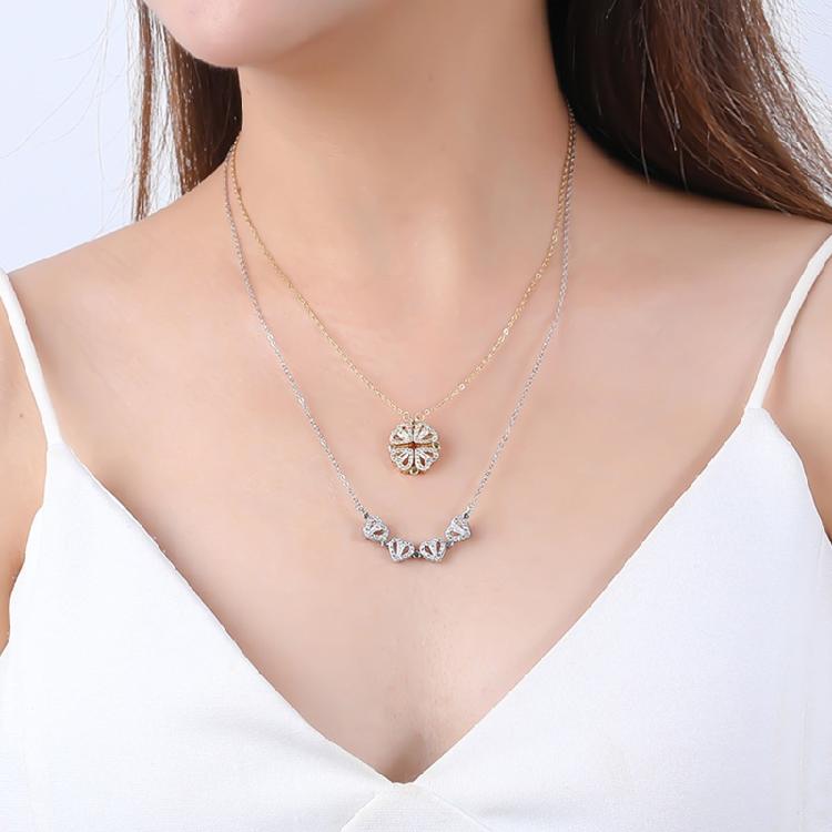 Love Necklace Hearts Lucky Four Leaf Clover Necklace Clavicle Pendant for Grils