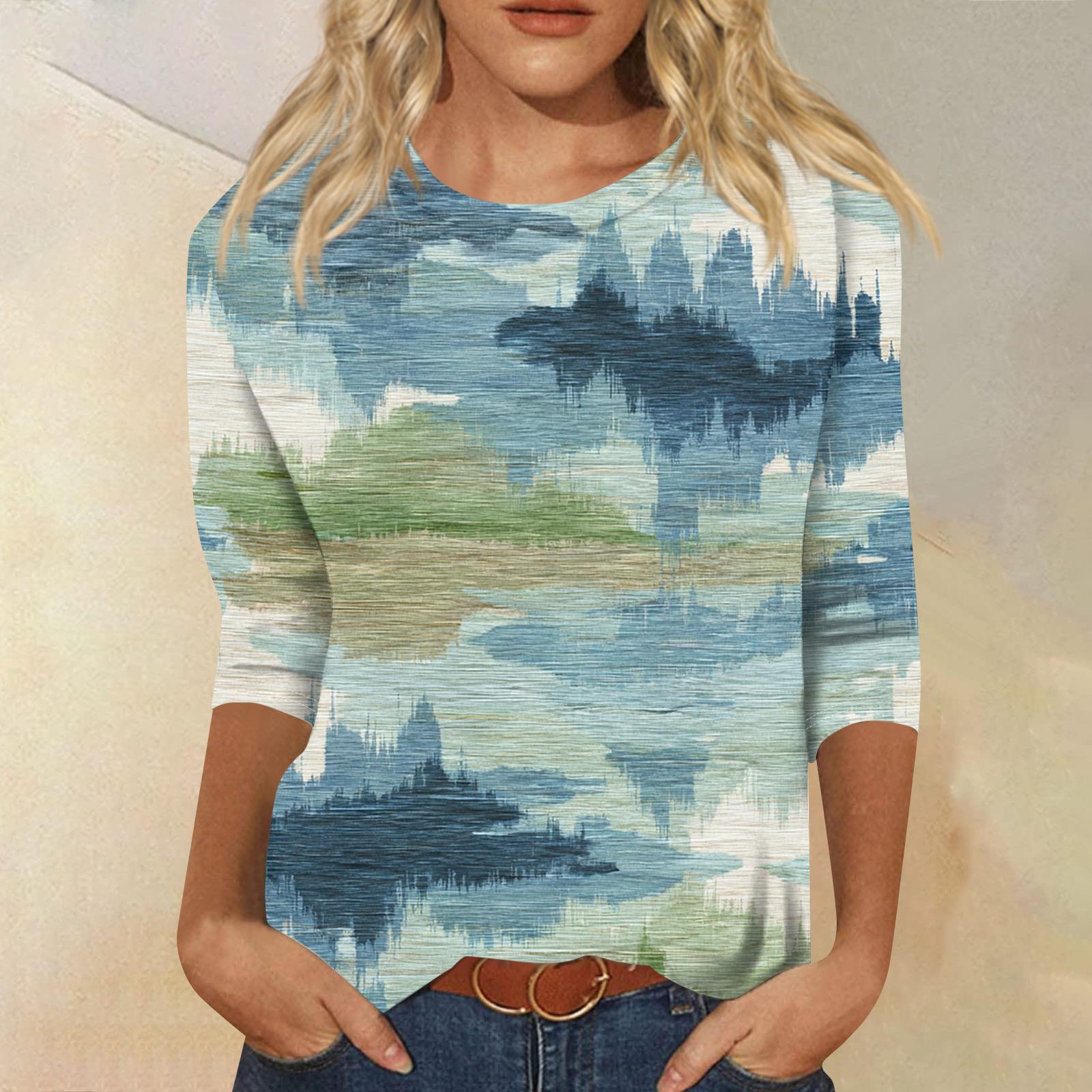 

Женская модная повседневная футболка с круглым вырезом, рукавом три четверти и градиентным принтом M зелёный