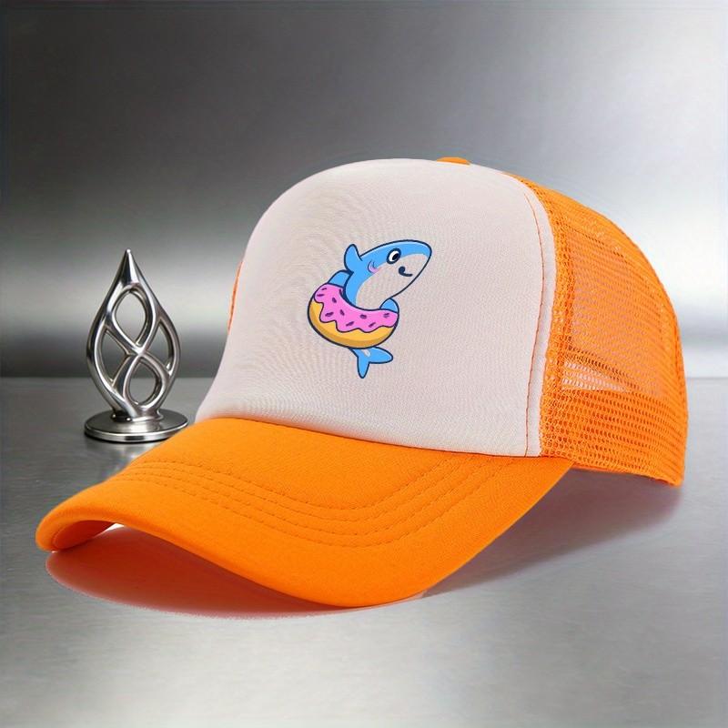 Shark Donut Print Trucker Hat Breathable Mesh Baseball Cap Casual Adjustable Summer Hat