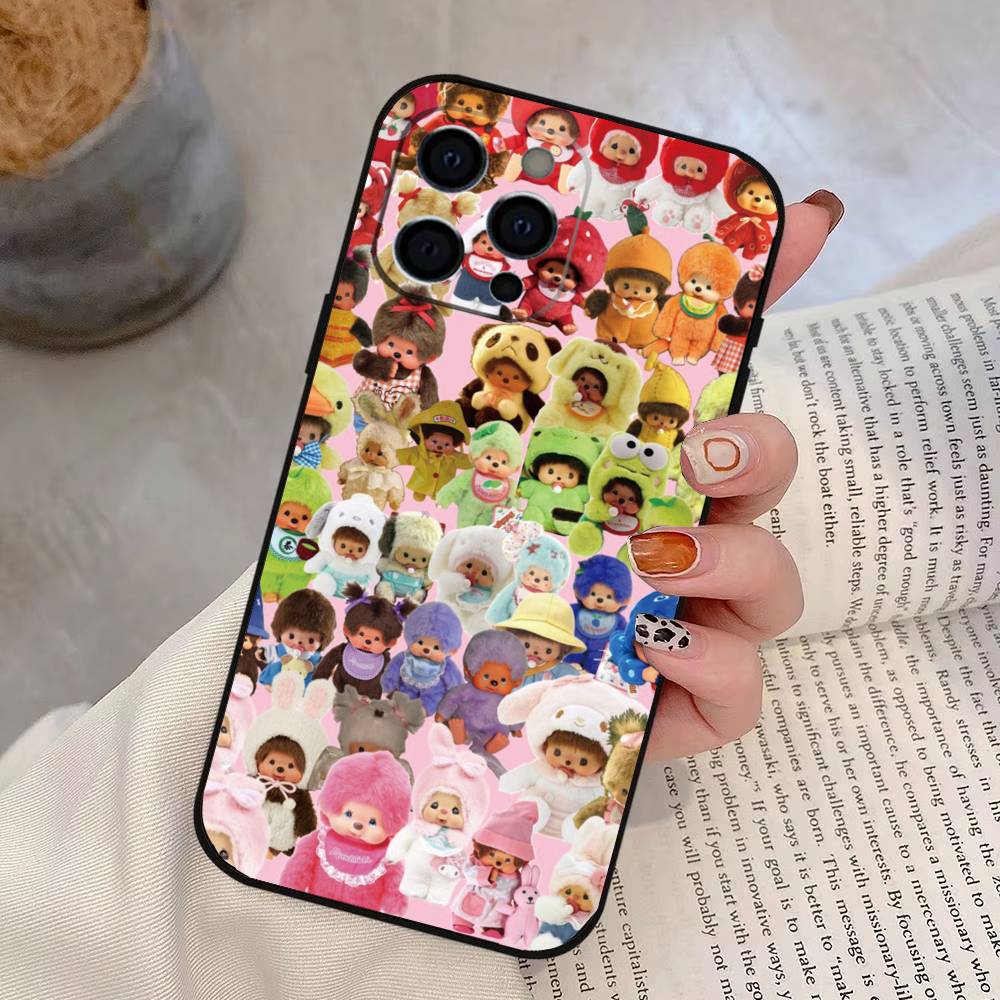 

Cute M-Monchhichis Phone Case For iPhone 17,16,15,14,13,12,11 Plus,Pro Max,XS,Soft Silicone Black Cover iPhone14ProMax