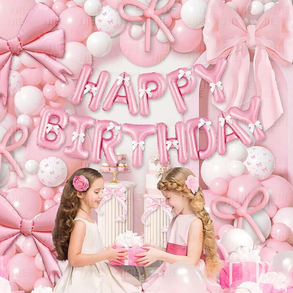 Happy Birthday Bow Balloon Garland Arch Kit Latex Multicolor Balloons Background Wall Photo Props DIY Accessories Balloon Arch
