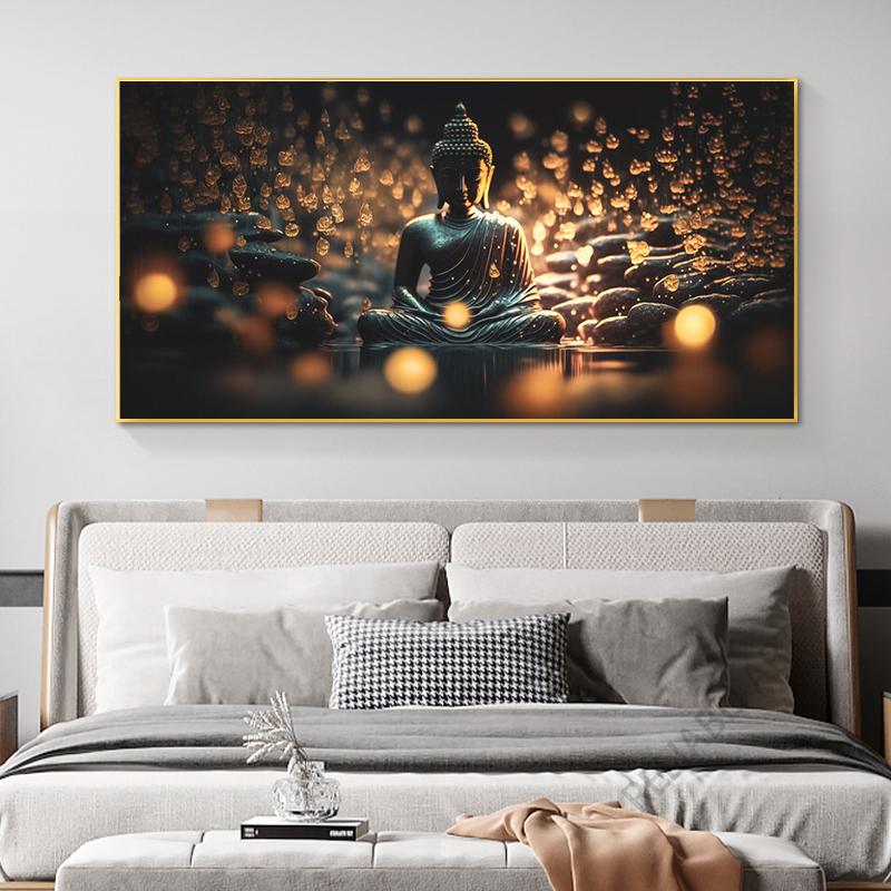 Abstrakcyjny posąg Buddy i kwiat lotosu obraz na płótnie Wall Art religia buddyzm zdjęcia HD do dekoracji ścian salonu Quadro