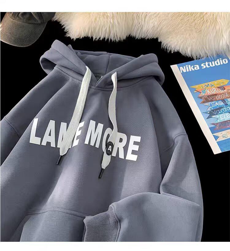 Unisex Loose Fit Thickened Velvet Hoodie with Logo Print for Autumn/Winter 2025