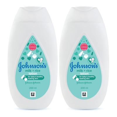 Lozione per bambini con Latte e Riso (2 x 200 ml), Latte + Lozione di Riso, Johnson's Baby