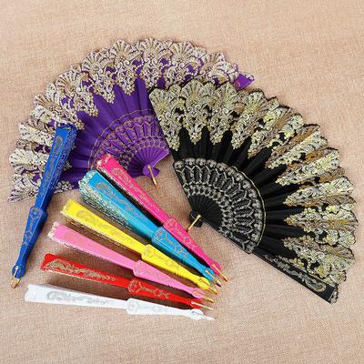 1PC Abanicos Plegables Danza Fiesta Espectáculo Estilo Chino Tela Patrón Impreso Accesorios de Actuación Arte Artesanía Regalo