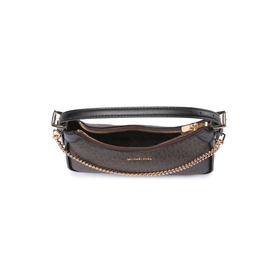 Michael Kors Mk Wilma Classic Monogram Print Zipper Closure Leather Shoulder Bag Women Shoulder Bag Black Brown 32R3G3WN6B-BROWN-BLK