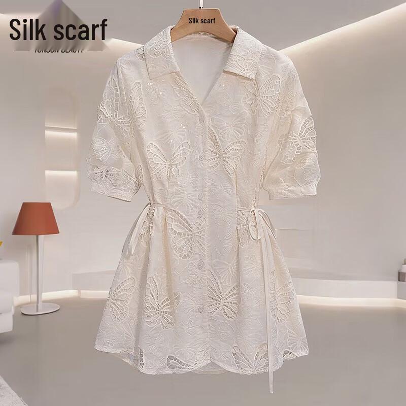 Women s Lapel Lace Three-Quarter Sleeve Blouse L