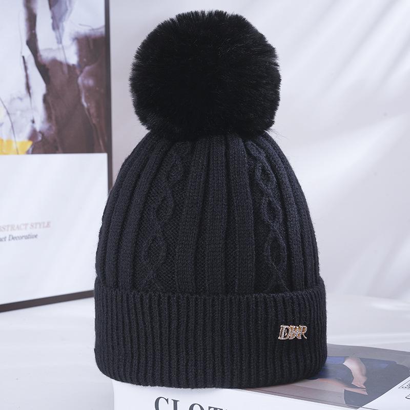 Women's Warm Knitted Hat Korean Style Versatile Plus Velvet Thickened Windproof Ear Protection Wool Hat