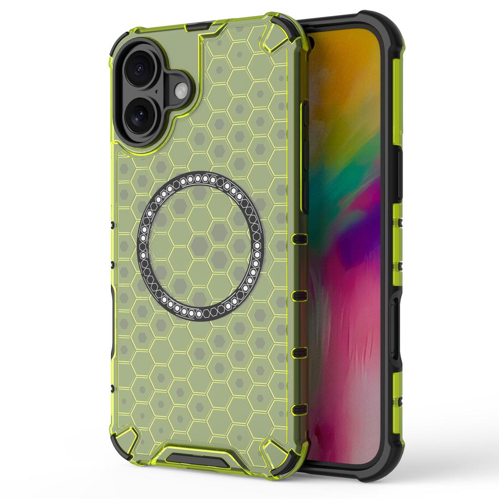 For iPhone 16 Plus Magnetic Phone Case Honeycomb TPU+PC Hybrid Cover