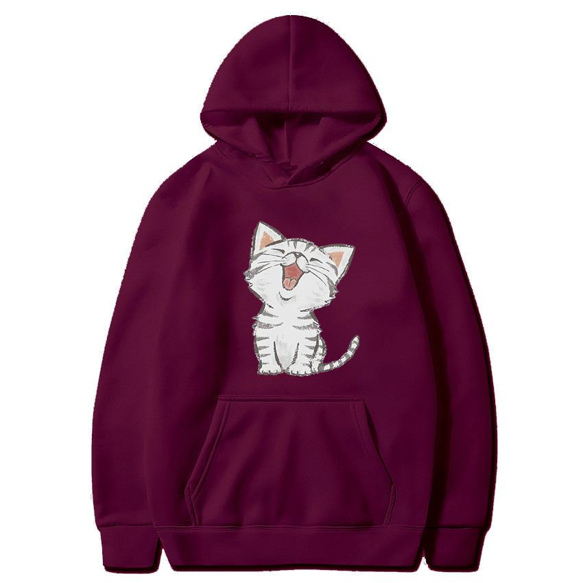 Autumn Winter Solid Color Cat Classic Hoodie Men's Daily Casual Harajuku Hoodie Y2K Street Wear Warm Hoodie