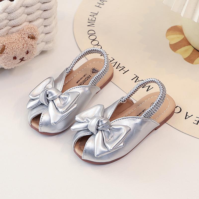 Toddler Girls Fish Mouth Sandals with Big Bow  New Summer Kids Vacation Beach Sandals Non-slip Simple Princess Girls Party