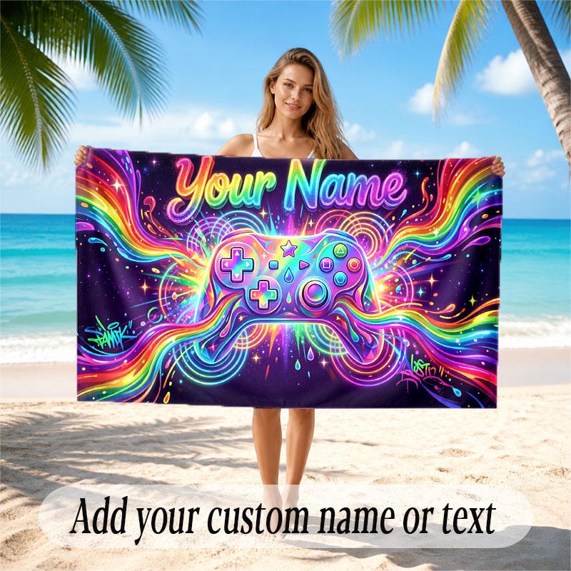 Fantasy Adventure Theme Beach Towel Personalized Custom Name & Text Soft Quick Dry Beach Towel for Swimming Travel