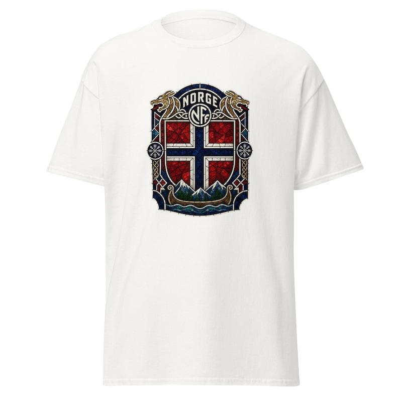 Norge Stained Glass Viking Crest T-Shirt | Norway World Cup 2026 Football Fan 4XL