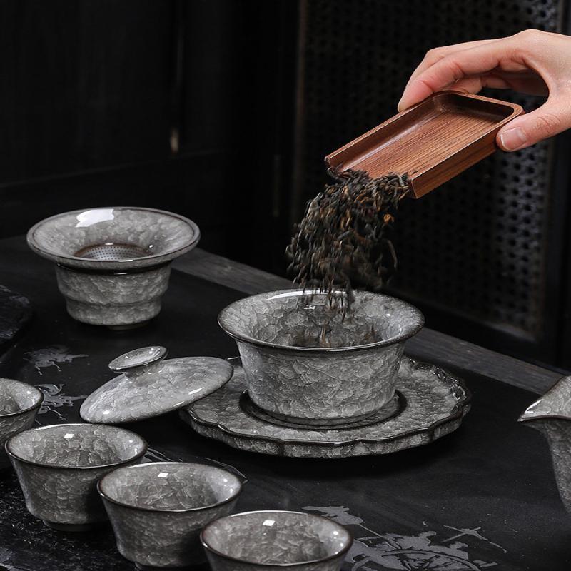 Chaxun Three-Color Ice Flower Lidded Tea Bowl