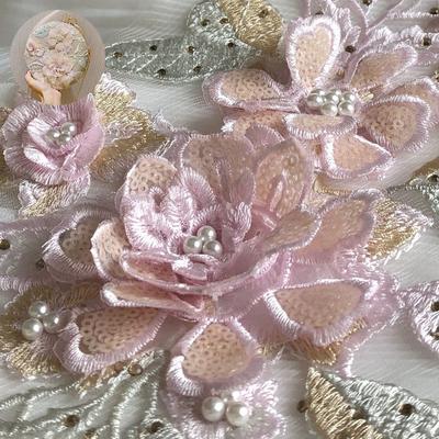 2 adet Pembe Payet Dantel Giyim Süsler Çıkartmalar Boncuklu Yama Örgü Işlemeli Kumaş Aksesuarları Diy Üç Boyutlu Çiçek