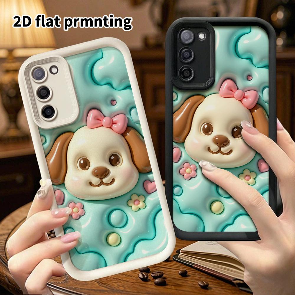 Phone Case: 2D flat design suitable for Samsung Galaxy A34 A35 M05 M06 S20 S22 S21 FE Plus 5G protective case, bowknot puppy, perfect Christmas and Ha