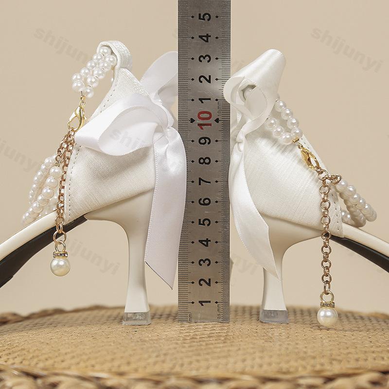Pumps for Women 2026 New Bow-knot Thin Heels High Heels Hollow Pointed Toe Fashion Style Women's Shoes Medium Heel Mary Janes