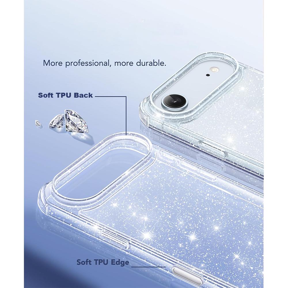 Glitter Clear Soft Phone Case for Iphone 17 Air 16 16E 15 14 Plus 13 Pro Max 12 Mini 11 Screen Protector Camera Lens Protection Shockproof Phone Cover