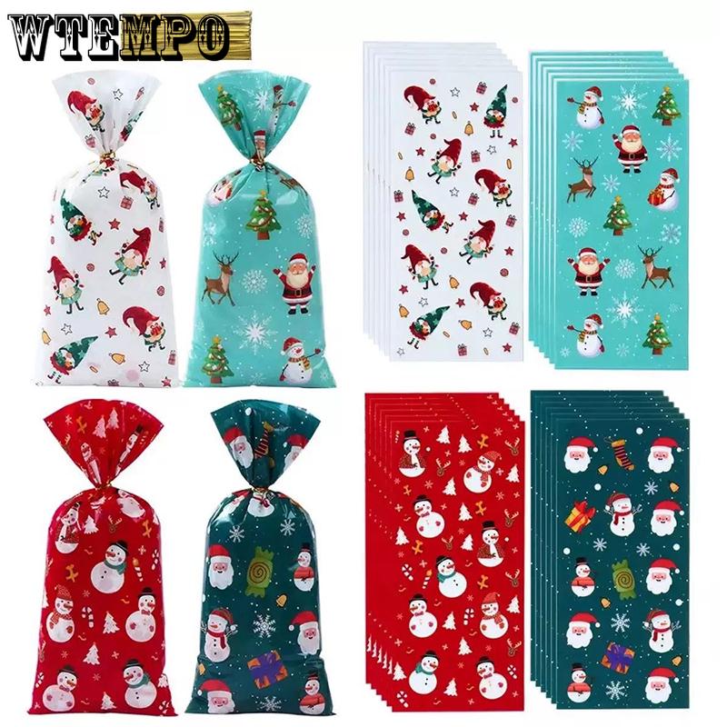 WTEMPO Christmas Festival Series Printed OPP Gift Bags Santa Claus Pattern Bundle Bags Holiday Mini Souvenir Storage Bags