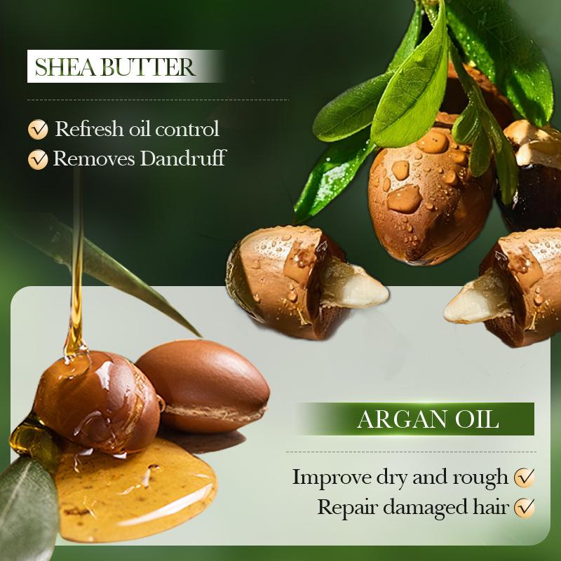 SADOER Shampooing Nettoyant Nourrissant Lisse Shampooing à l'Huile d'Argan au Beurre de Karité