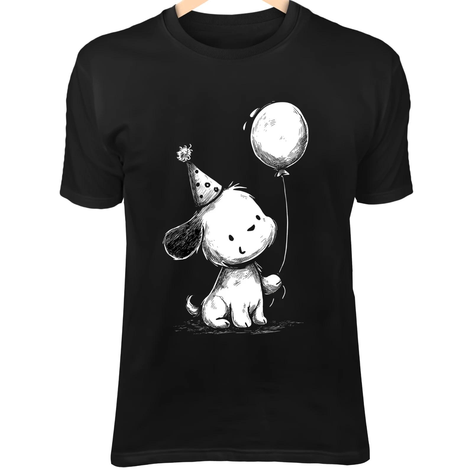 

New Year Dog Line Art - Cute Minimalist Cartoon with Party Hat & Balloon L