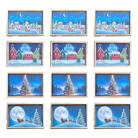 Mini Framed Christmas Pictures Wooden Xmas Scenes Decorations Miniature Framed Christmas Ornaments for Festive Decor DIY Craft