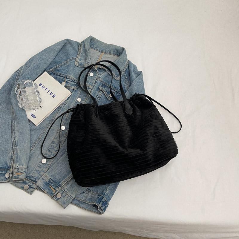 Corduroy Bag Women's Drawstring Shoulder Bag Commuter Tote Bag