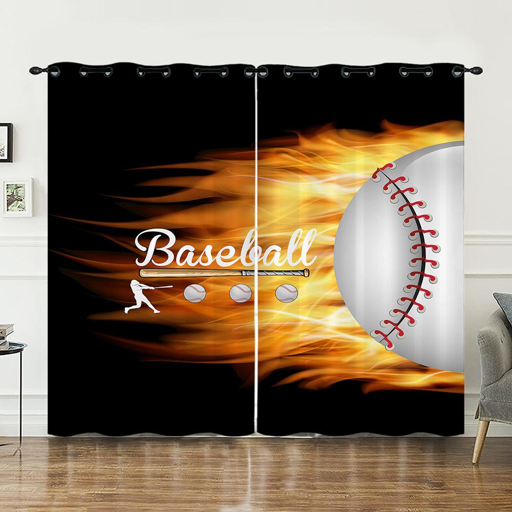 Curtain Bedroom Curtain Digital Printing Sports Baseball Blackout Curtain Fabric No Punching