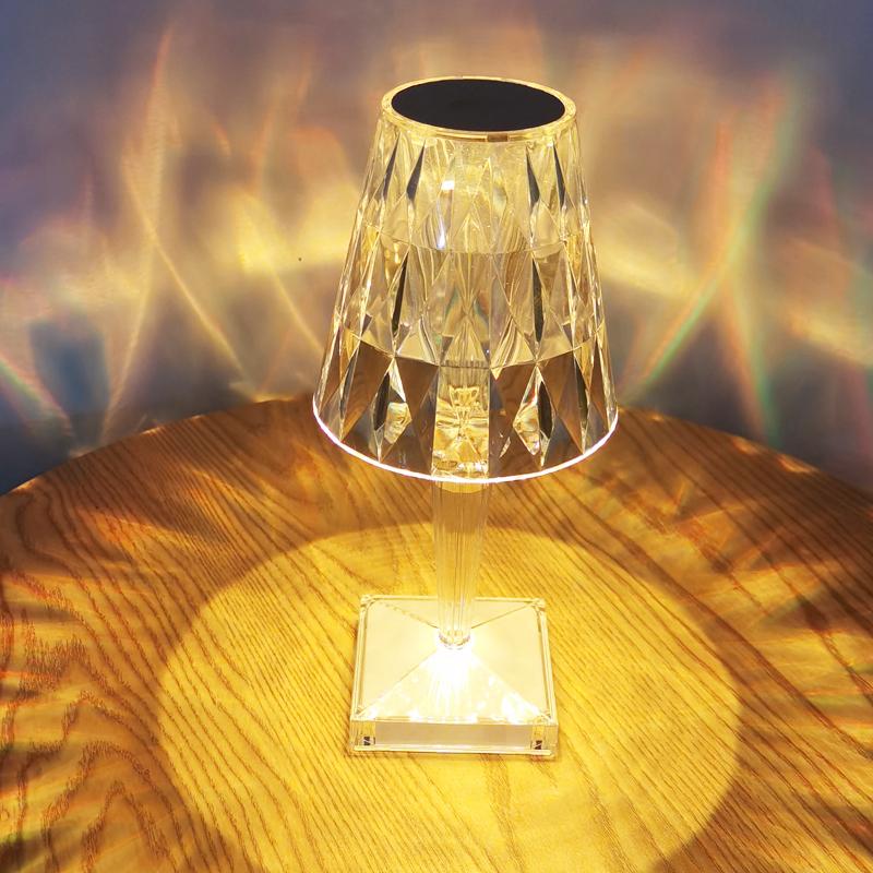 Luxury Rechargeable Usb Acrylic Crystal Color Modern Rgb Led Projection Night Light Touch Table Lamp Light