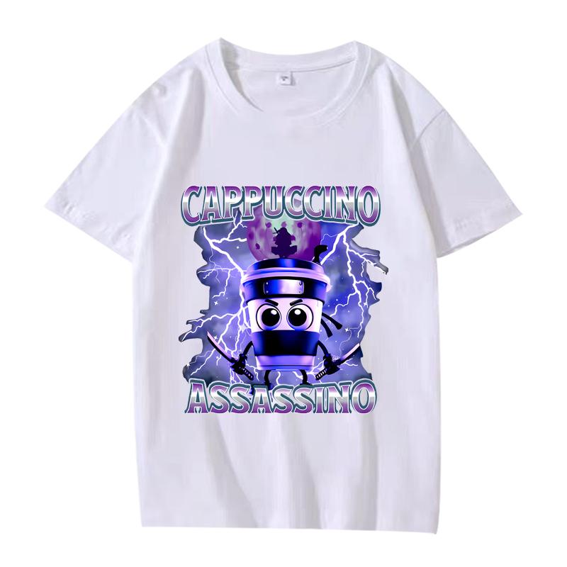 Italian Brainrot Cappuccino Assassino Funny Graphics T Shirt men women Oversized 100% Cotton short sleeve Summer top Unisex tee