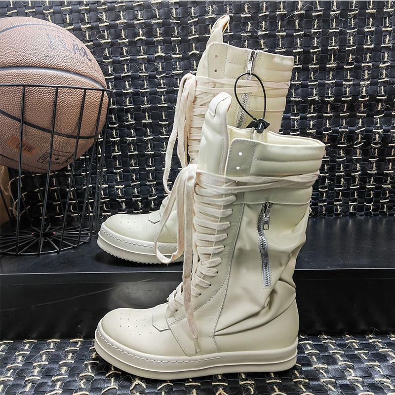 

Мужские мотоциклетные ботинки Женские до середины икры На шнуровке из натуральной кожи Обувь на платформе Увеличение Хай-стрит Винтаж Роскошные ботинки на молнии Унисекс 45