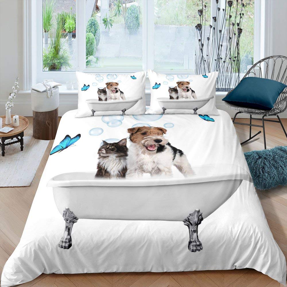 Sausage Dog King Queen Duvet Cover Floral Dachshund Bedding Set Cartoon Puppy Animal Comforter Cover Pet Polyester Quilt Cover