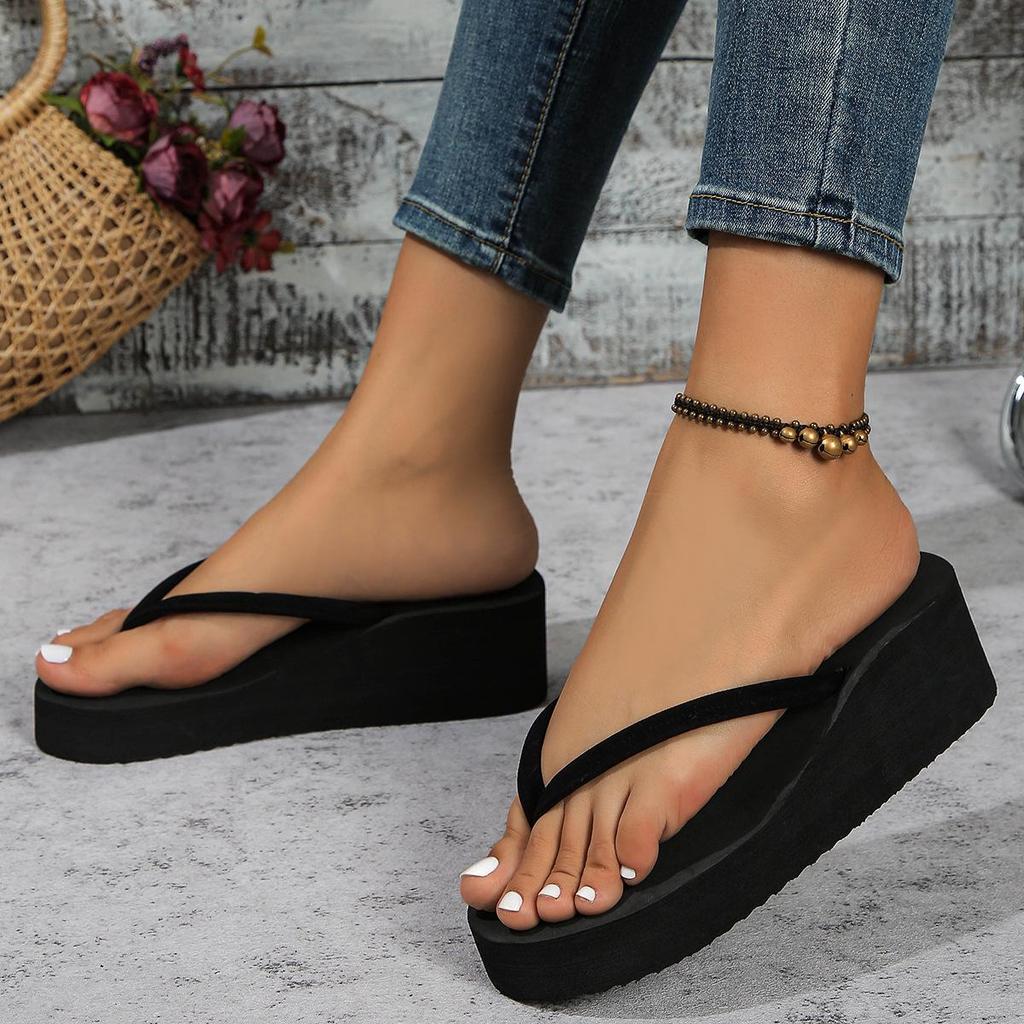 2025 Women's Platform High Heel Wedge Beach Thong Sandals for Petite Height Increase