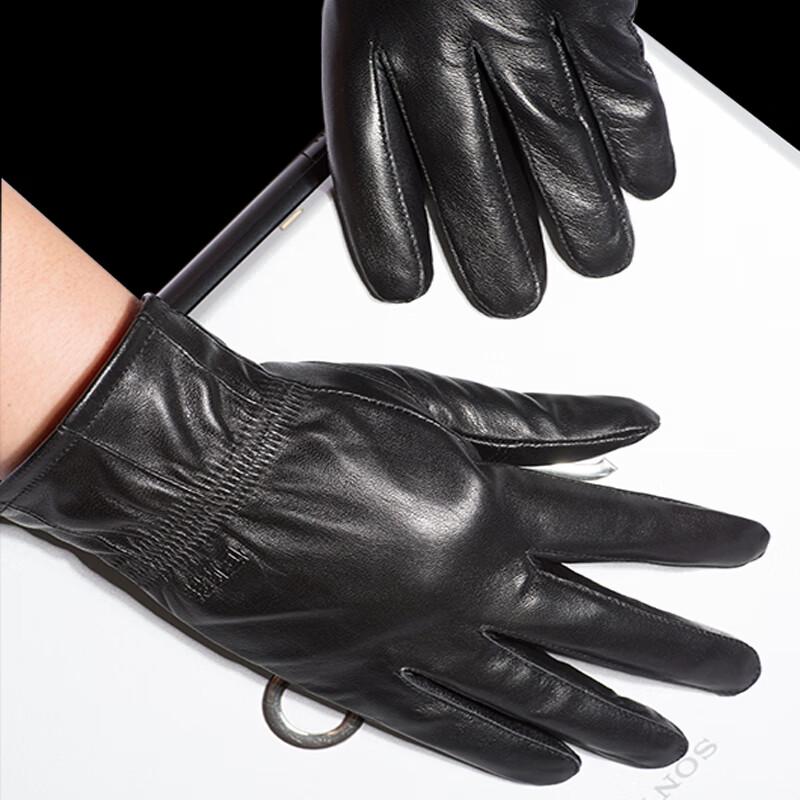 Hengyuanxiang Men's Fleece-Lined Winter Cycling Sheepskin Gloves