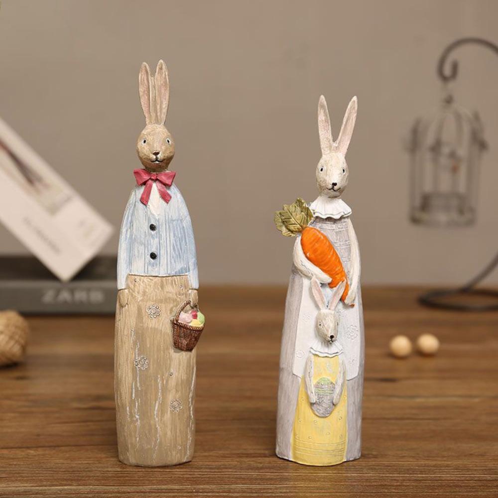 Cartoon Cute Design Easter Bunny Bank Resin Pastoral Style Cute Rabbit Statue Novelty Funny Desktop Decor Collectible